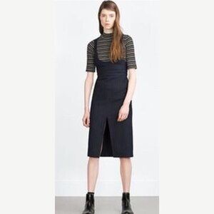 2/30 Zara Navy & Red Pinstripe Pinafore Dress – , Workwear Chic S -‎ 6